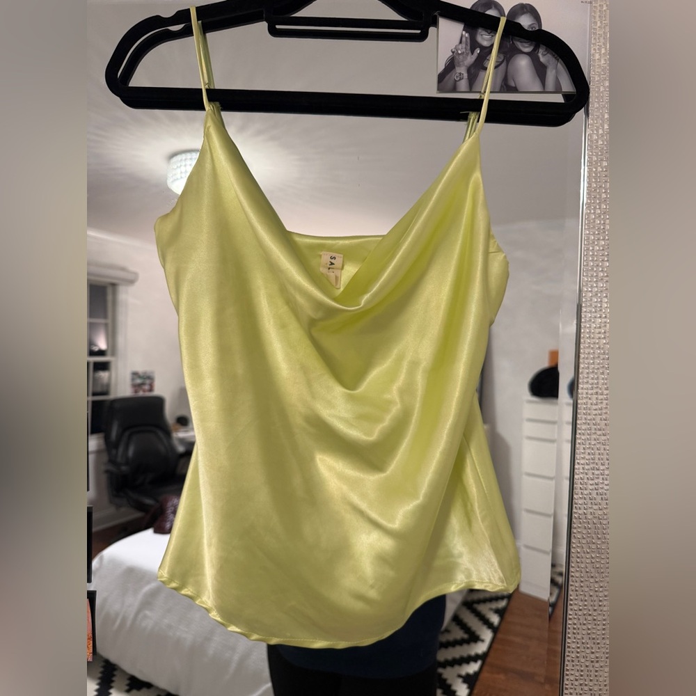 Satin Cowl Neck Camisole Top - Yellow